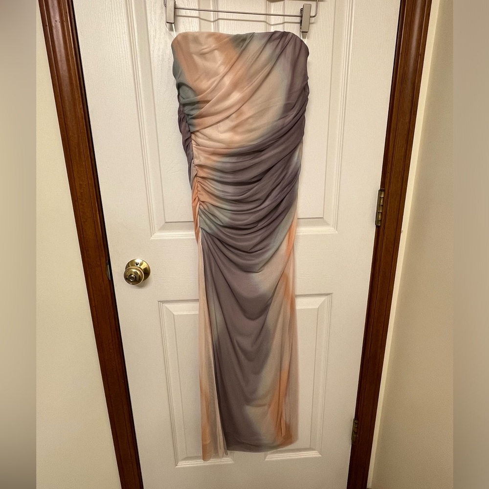 NWT Zara Strapless Tulle Printed Long Dress Tie Dye Print Sundress - Picture 3 of 10